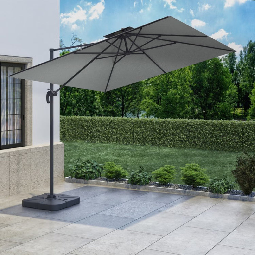 3x3m Grey Square Cantilever Parasol with Base and Cover Included