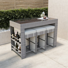 Load image into Gallery viewer, Natural Rattan Garden Bar Cube Set with 6 Stools
