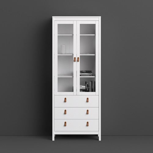 Barcelona China Cabinet 2 Doors W/Glass + 3 Drawers in White