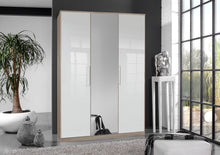 Load image into Gallery viewer, Alpine White Gloss And Oak Effect 3 Door Wardrobe
