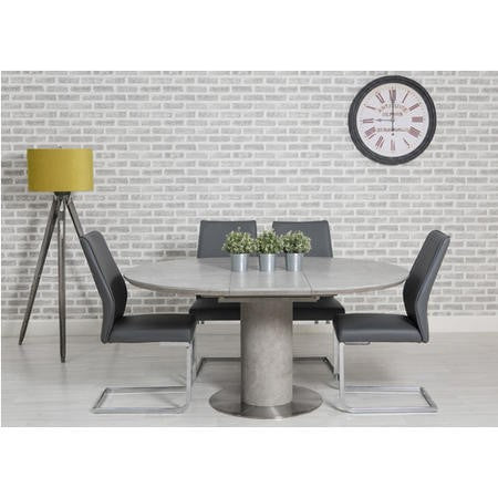 Extendable Round Dining Table & 4 Grey Faux Leather Chairs