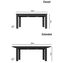 Load image into Gallery viewer, Black Gloss Extendable Dining Table with 2 Navy Blue Velvet Dining Chairs and 1 Bench
