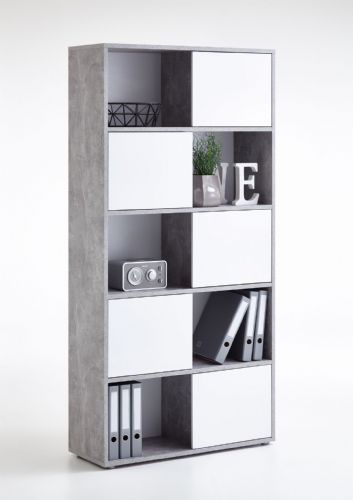 Davide Concrete Grey and White Tall Bookcase