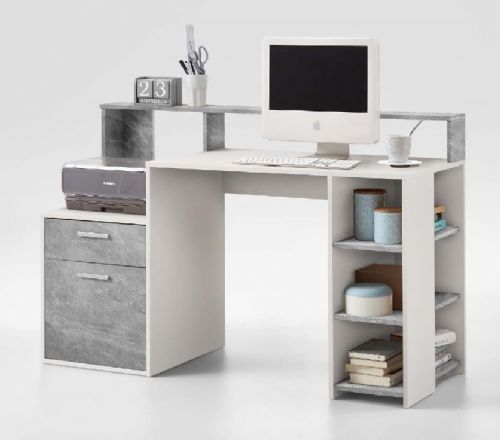 Ayra White and Grey Desk with Hutch