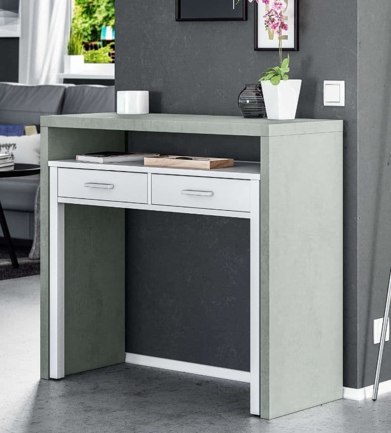 Perugia - Artic Concrete Grey And White Desk/Dressing Table or Console Table